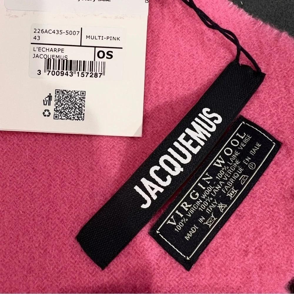 Jacquemus Pink Fringe Logo Scarf - Picture 14 of 14